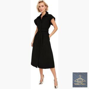 Button Down Shirt Dress Midi Length with Belt Casual Business Wear